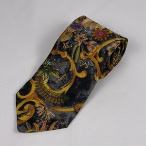 Ermenegildo Zegna Silk Tie Vintage Navy Gold Pink Floral Made In Italy 3.75" W